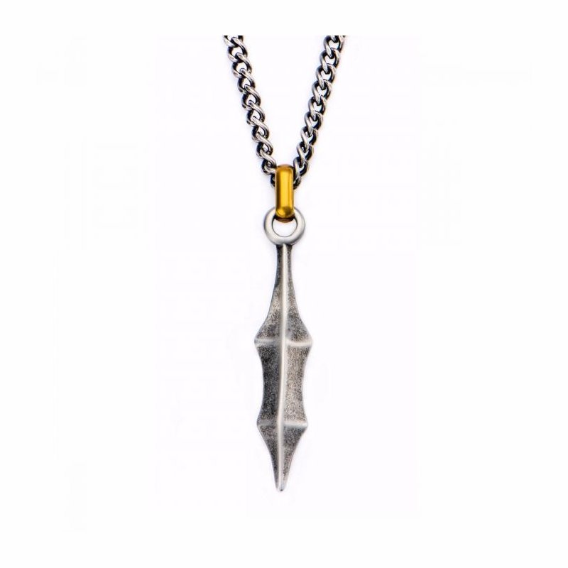INOX Jewelry Antique Finish with an Antiqued Gold IP Bail Medieval Blade Pendant SSP3114NK1