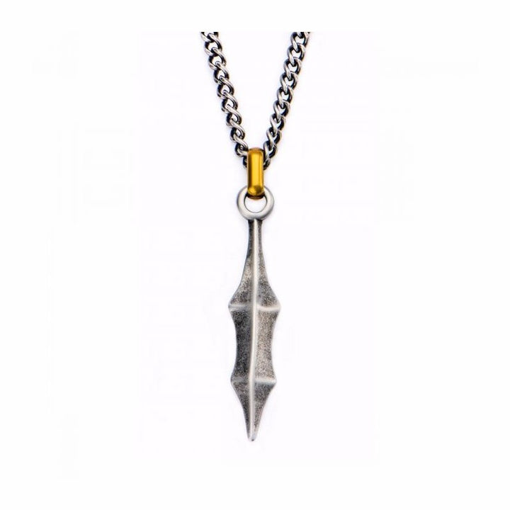 INOX Jewelry Antique Finish with an Antiqued Gold IP Bail Medieval Blade Pendant