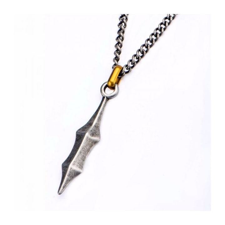 INOX Jewelry Antique Finish with an Antiqued Gold IP Bail Medieval Blade Pendant
