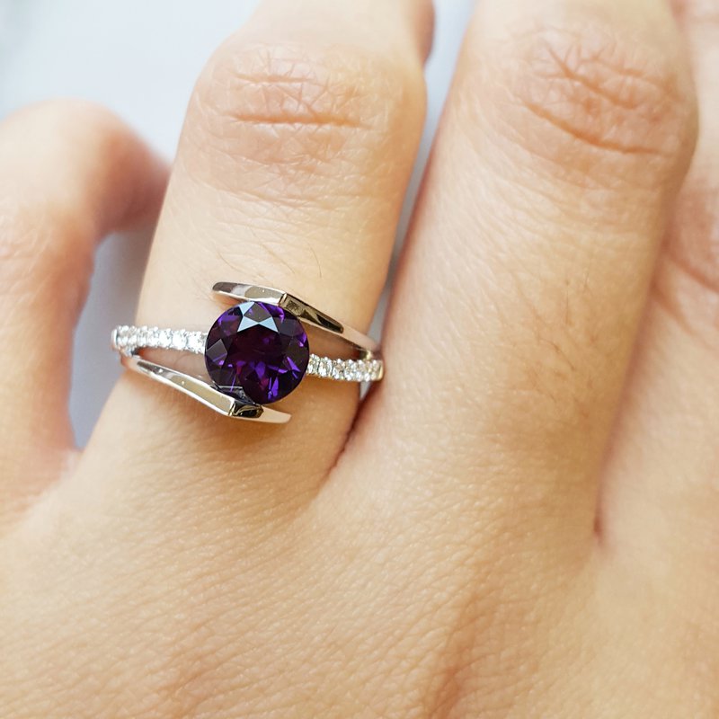  Arizona Amethyst Gold Jewelry Open Tension Set Ring 363530