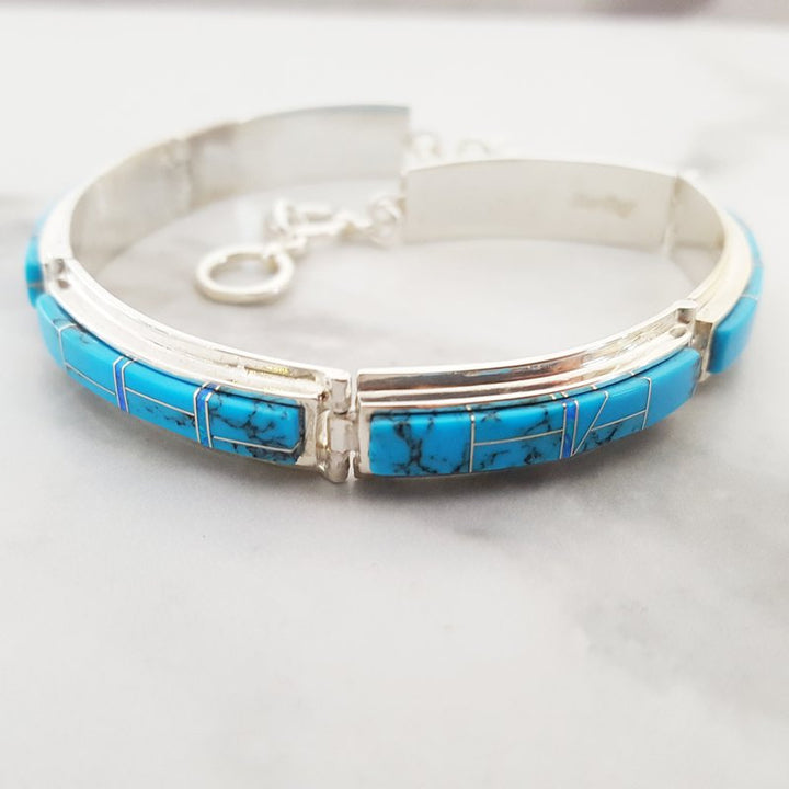Arizona Turquoise and Inlaid Jewelry Elongated link Turquoise Bracelet