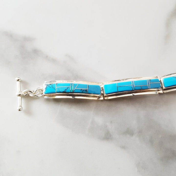 Arizona Turquoise and Inlaid Jewelry Elongated link Turquoise Bracelet