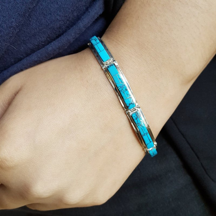 Arizona Turquoise and Inlaid Jewelry Elongated link Turquoise Bracelet