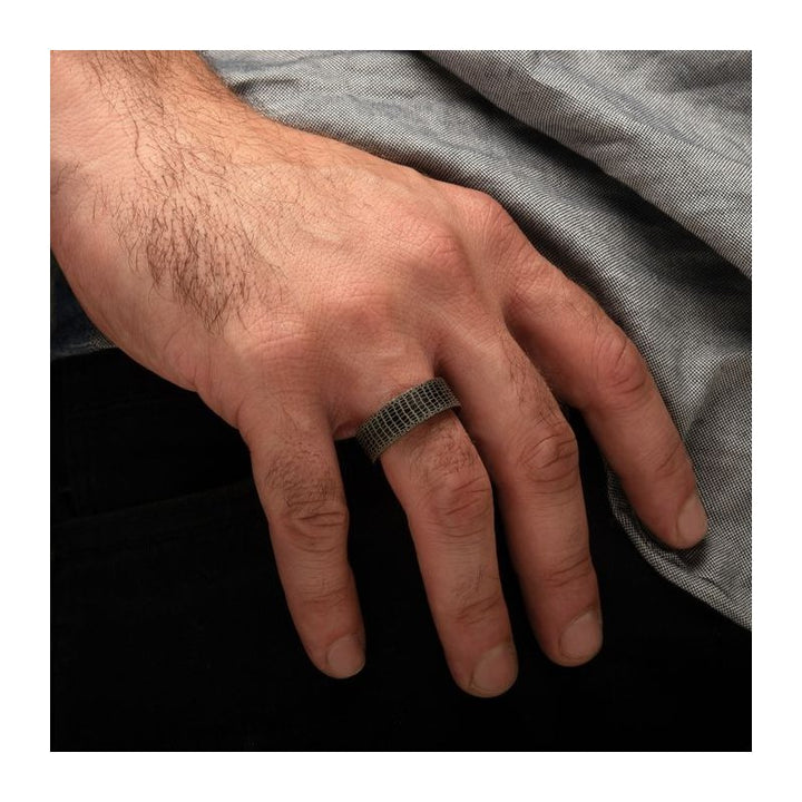 INOX Jewelry Titanium Black IP with Reptile Skin Pattern with Inner Rosewood Comfort Fit Ring