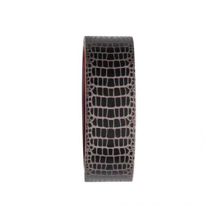 INOX Jewelry Titanium Black IP with Reptile Skin Pattern with Inner Rosewood Comfort Fit Ring