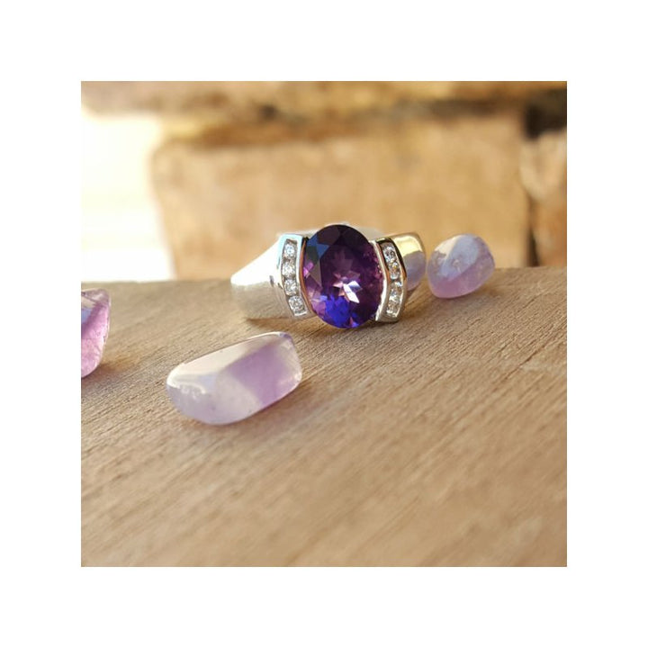 Amethyst Half Bezel Ring