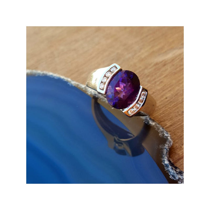 Amethyst Half Bezel Ring