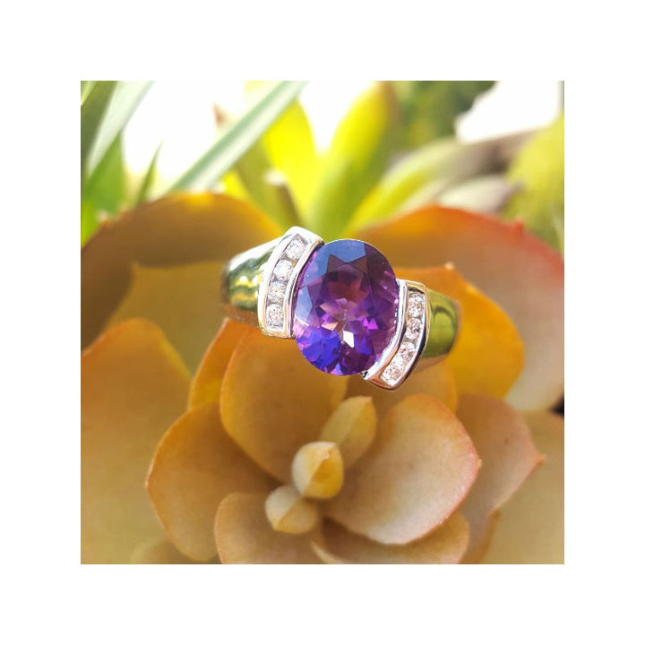 Amethyst Half Bezel Ring