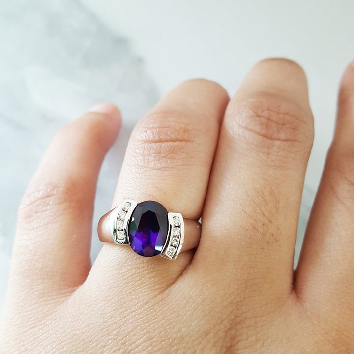 Amethyst Half Bezel Ring