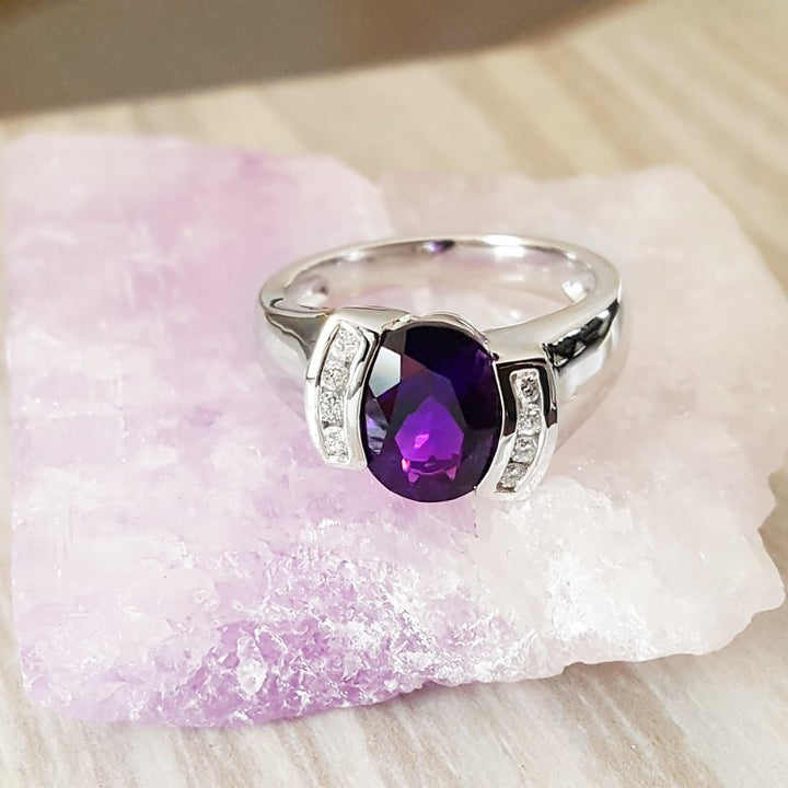 Amethyst Half Bezel Ring