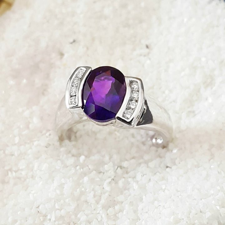 Amethyst Half Bezel Ring