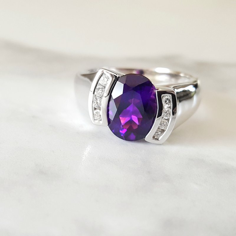   Arizona Amethyst Gold Jewelry Half Bezel Ring 362489 - Sami Fine Jewelry