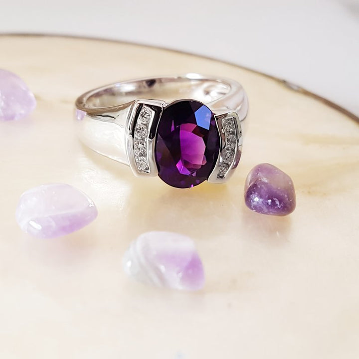 Amethyst Half Bezel Ring