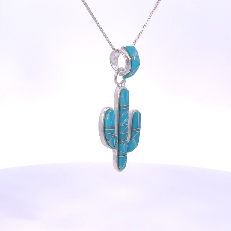 Sterling Silver Turquoise Saguaro Cactus Necklace