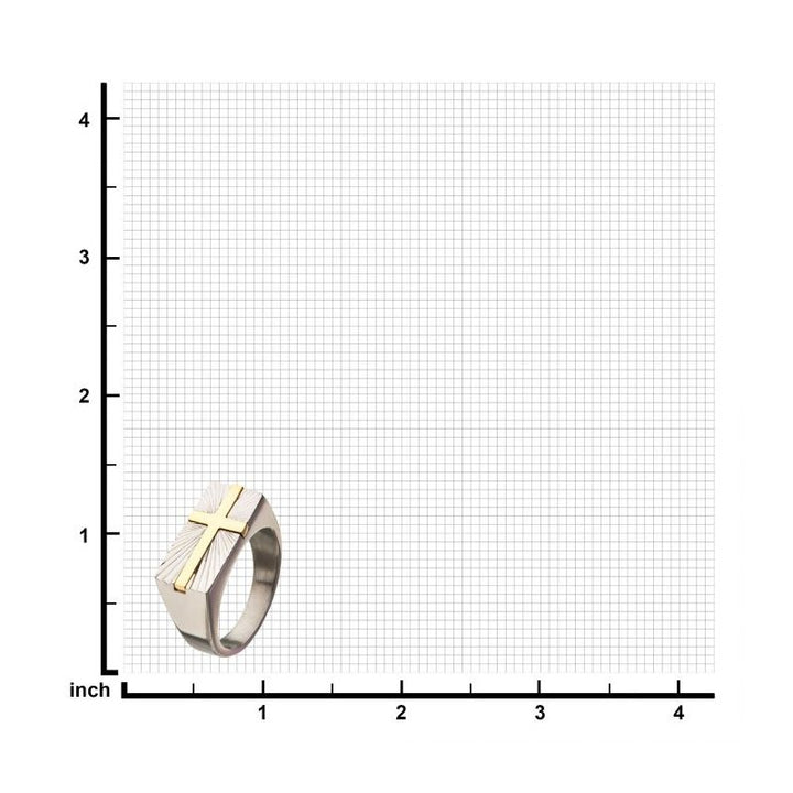 INOX Jewelry Stainless Steel with Gold IP Transfiguration Cross Ring