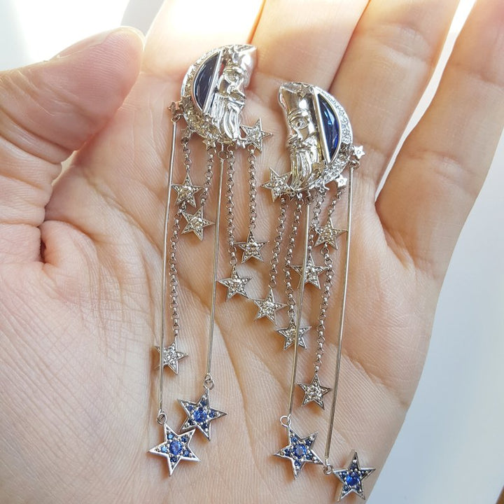Luxury by Rene Hernandez Moon and Stars Dramatic Earrings