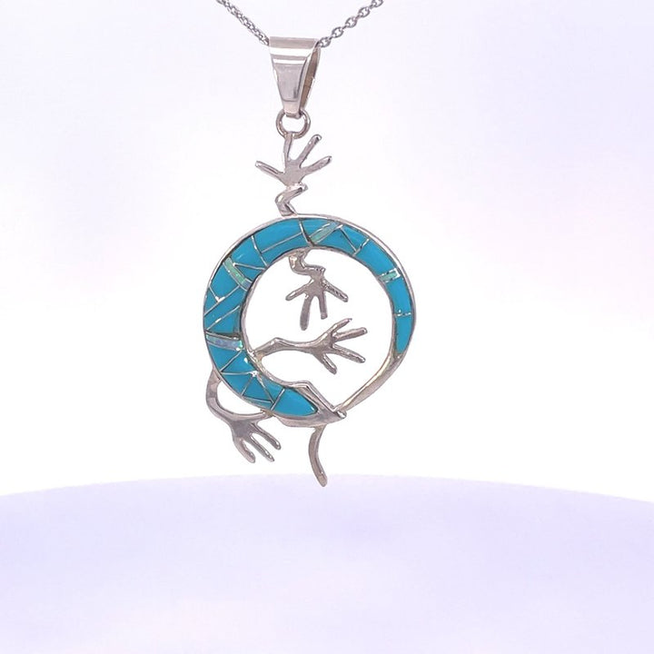 Arizona Turquoise and Inlaid Jewelry Circle Gecko Pendant