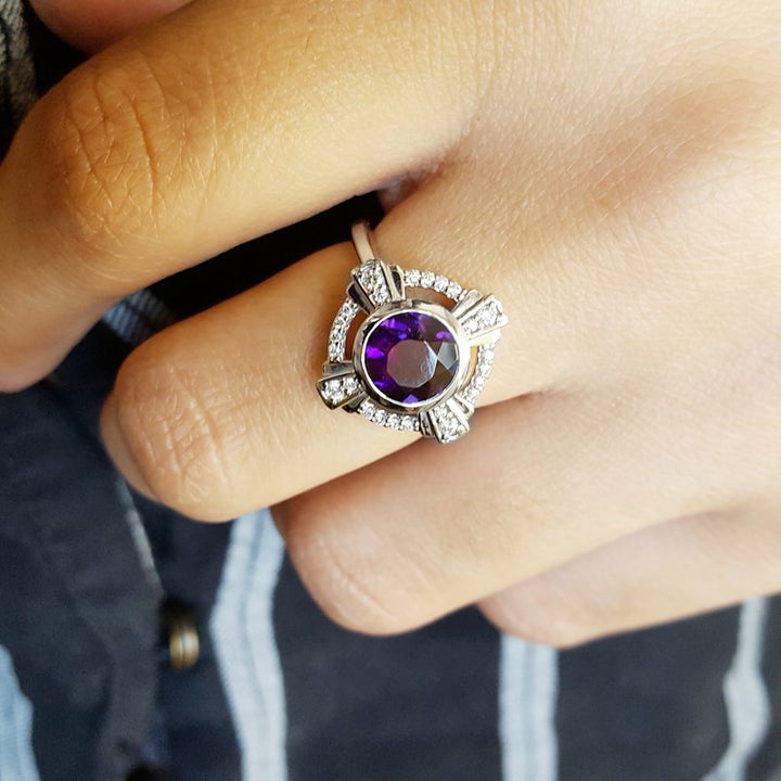  Arizona Amethyst Gold Jewelry Amethyst Compass Ring 363328
