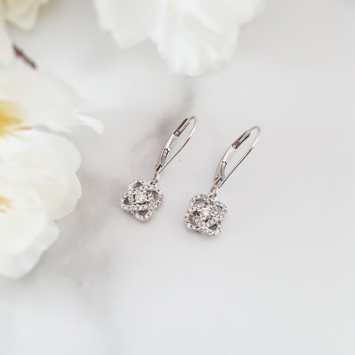 Gems One Diamond Infinity Love Heart Knot Dangle Earrings In 14k White Gold (1/4ctw) ER10446-4WF