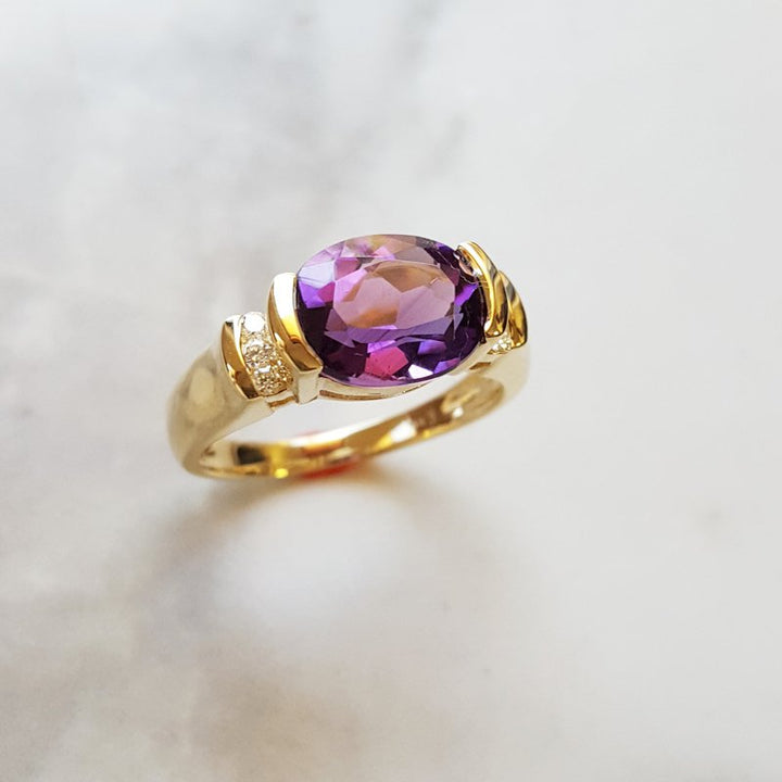   Arizona Amethyst Gold Jewelry Partial Bezel Ring 363532 - Sami Fine Jewelry