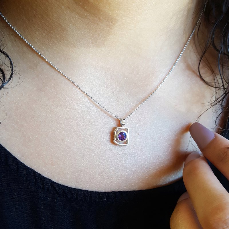 Arizona Amethyst Silver Jewelry Mini AZ State Necklace
