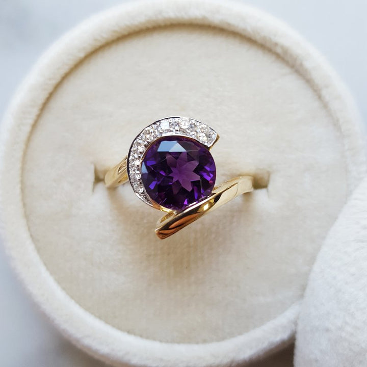  Arizona Amethyst Gold Jewelry Asymmetrical Half Halo Ring  363529