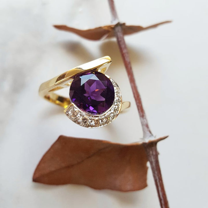 Arizona Amethyst Gold Jewelry Asymmetrical Half Halo Ring