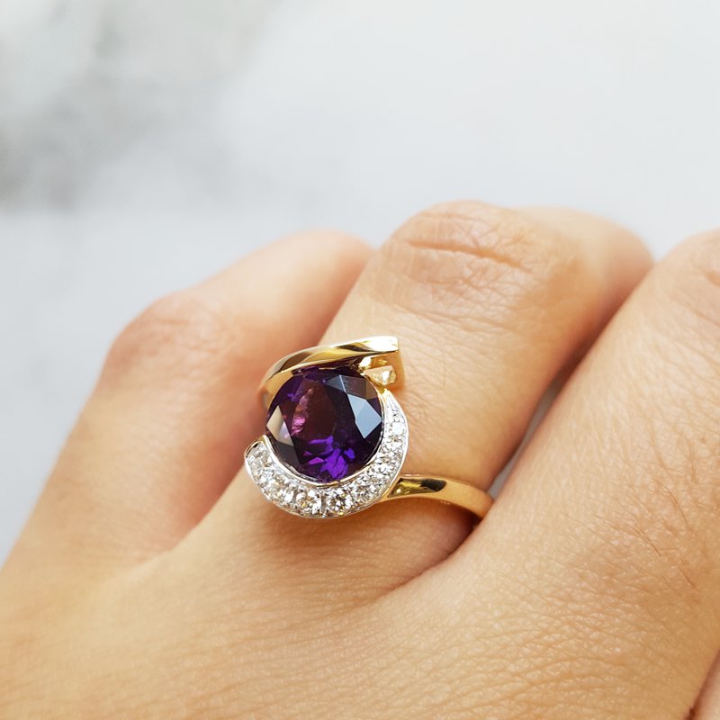 Arizona Amethyst Gold Jewelry Asymmetrical Half Halo Ring