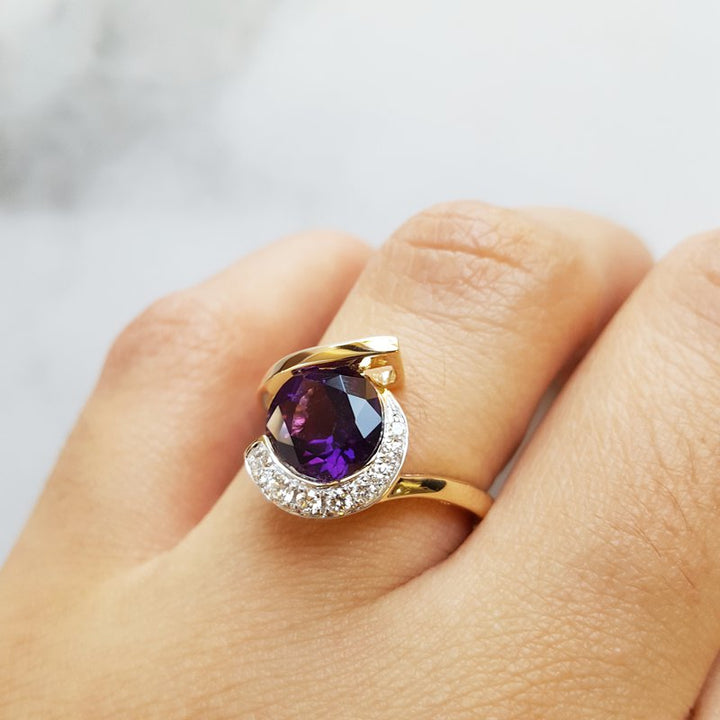 Arizona Amethyst Gold Jewelry Asymmetrical Half Halo Ring