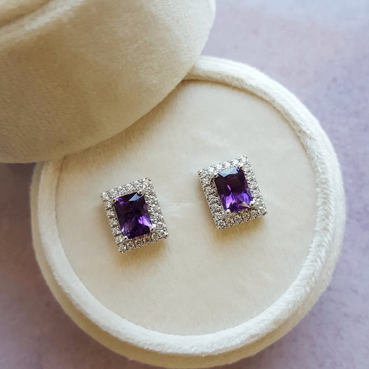  Arizona Amethyst Gold Jewelry Radiant Cut Amethyst and Diamond Studs 363571