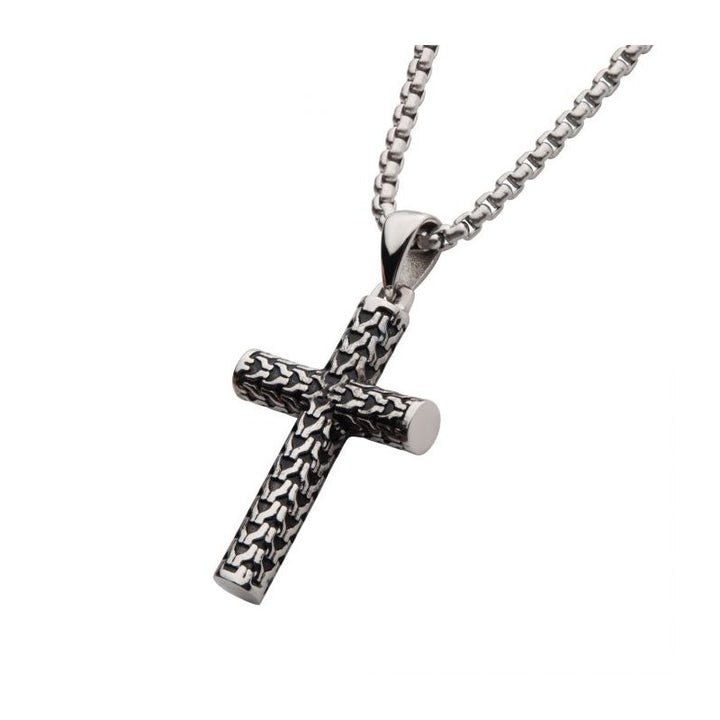 INOX Jewelry Steel Scale Cross Drop Pendant with Bold Box Chain