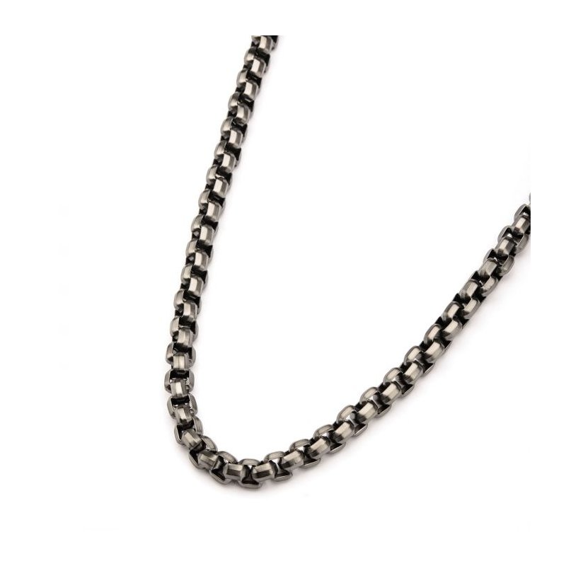 INOX Jewelry Steel Gun Metal Plated Round Box Chain Necklace