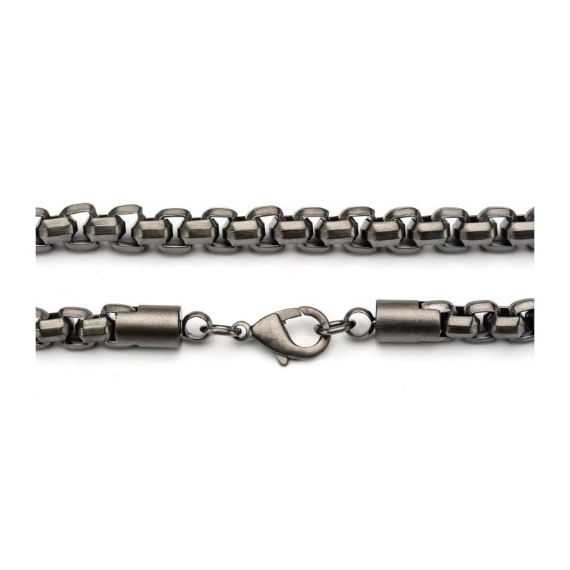 INOX Jewelry Steel Gun Metal Plated Round Box Chain Necklace