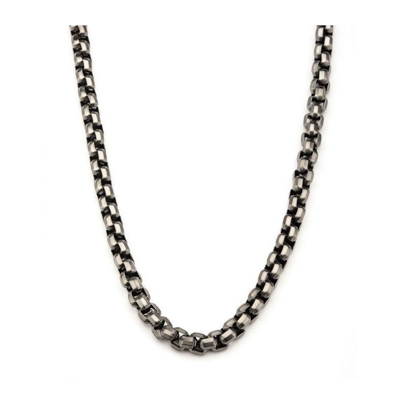 INOX Jewelry Steel Gun Metal Plated Round Box Chain Necklace
