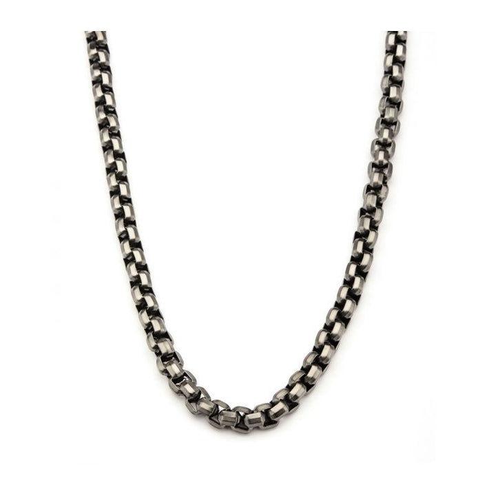 INOX Jewelry Steel Gun Metal Plated Round Box Chain Necklace