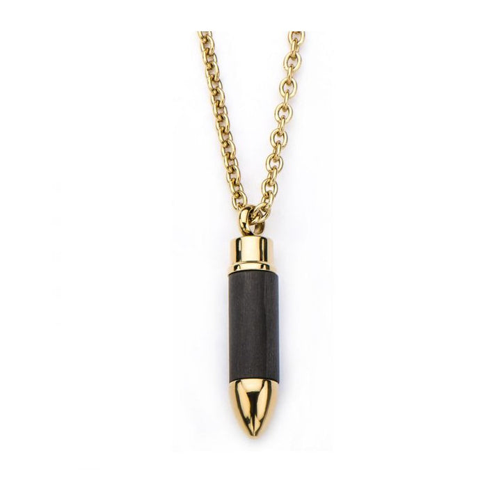 INOX Jewelry Stainless Steel Gold IP & Carbon Graphite Bullet Pendant with 22 Chain