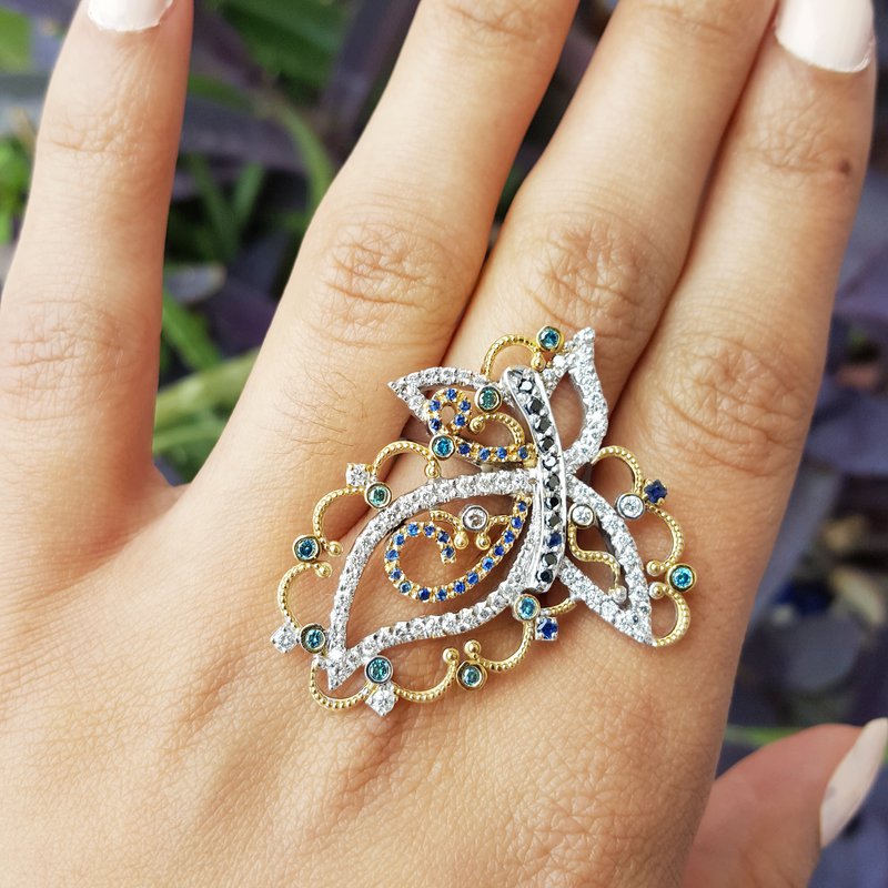 Luxury by Rene Hernandez Abstract Butterfly Diamond Ring