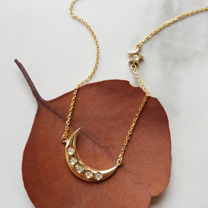 Sami Fine Jewelry Stars and Moon Gold Necklace