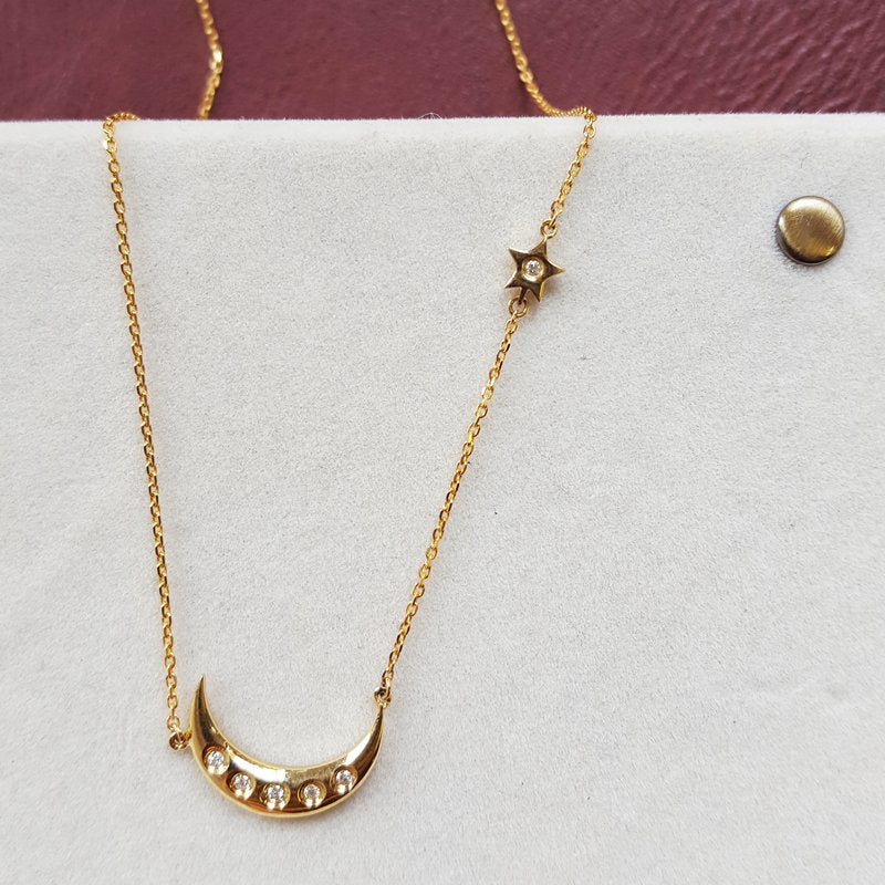 Sami Fine Jewelry Stars and Moon Gold Necklace