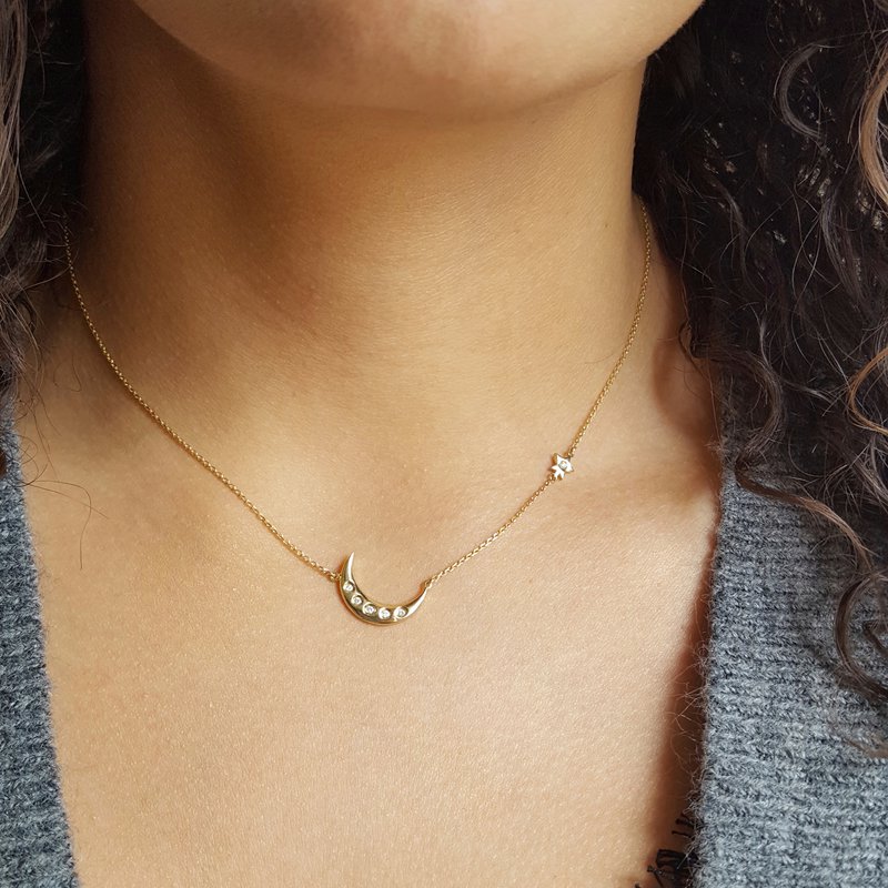 Sami Fine Jewelry Stars and Moon Gold Necklace