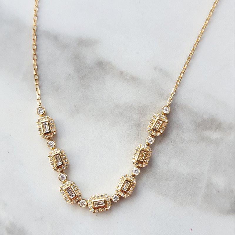 Gems One Diamond Geometric Baguette Necklace