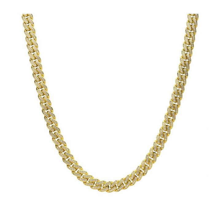 INOX Jewelry 12mm 18Kt Gold IP Miami Cuban Chain Necklace with CNC Precision Set Full Clear Lab-grown Diamonds Double Tab Box Clasp