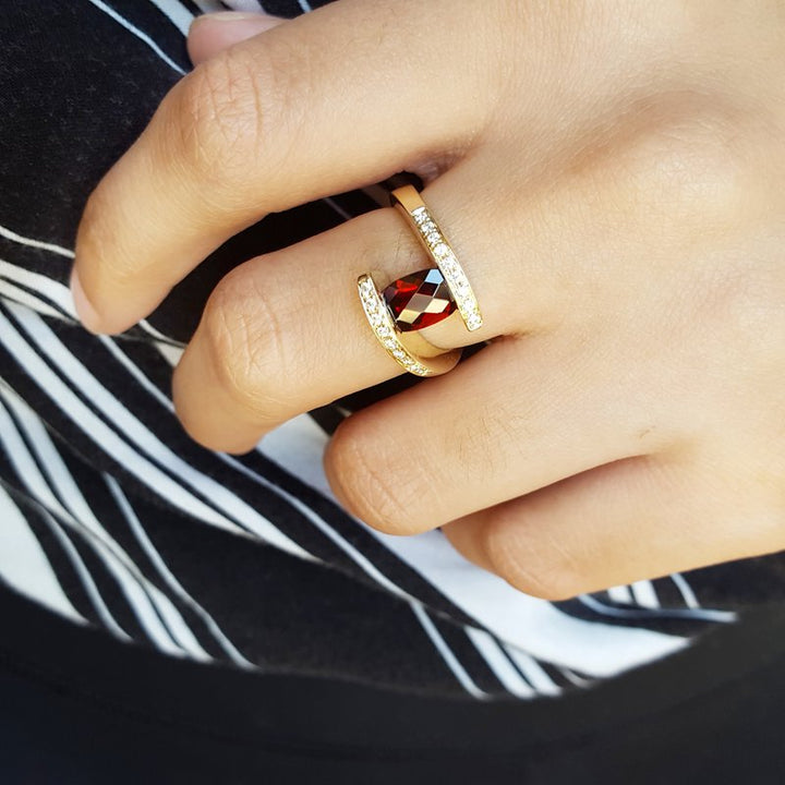  Arizona Anthill Garnet Gold Jewelry Arizona Garnet Checkerboard Cut Ring 380404 - Sami Fine Jewelry