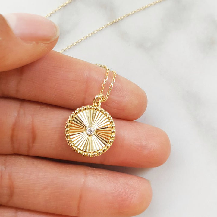 14ky Gold Textured Sunray Necklace