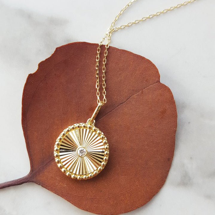 14ky Gold Textured Sunray Necklace