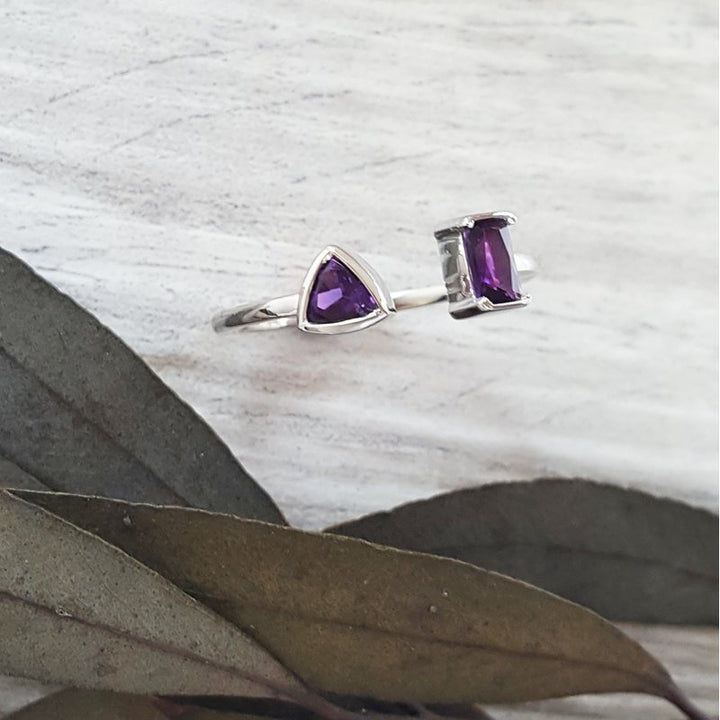 Arizona Amethyst Silver Jewelry Open Geometric Amethyst Ring